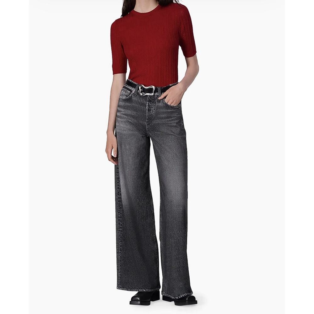 Rag & Bone Miramar Ankle Length Wide-Leg Pants Size 28 Faux Denim Washed Black